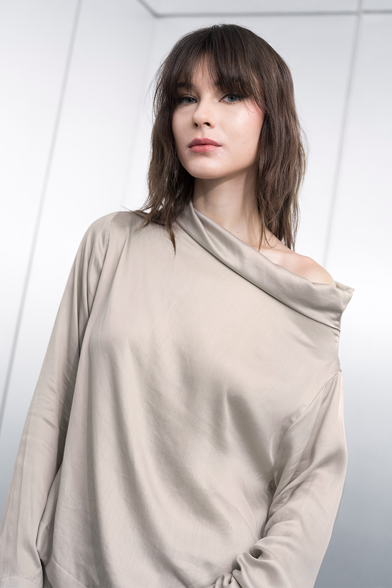 Sateen Off-Shoulder Top In Beige