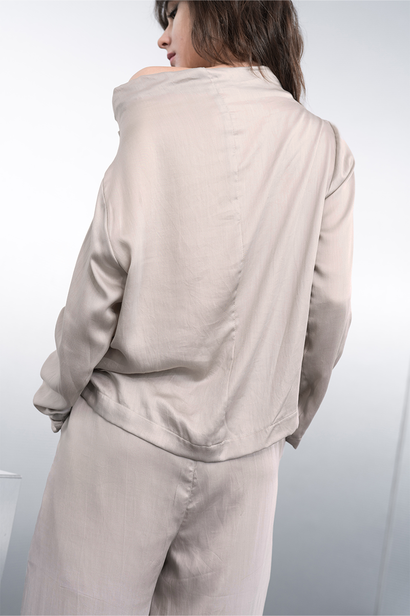 Sateen Off-Shoulder Top In Beige