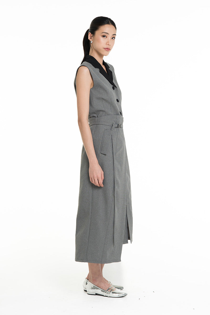 Asymmetric Wrap Midi Skirt In Cool Grey