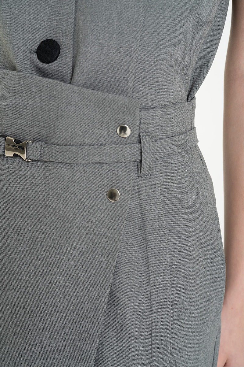 Asymmetric Wrap Midi Skirt In Cool Grey