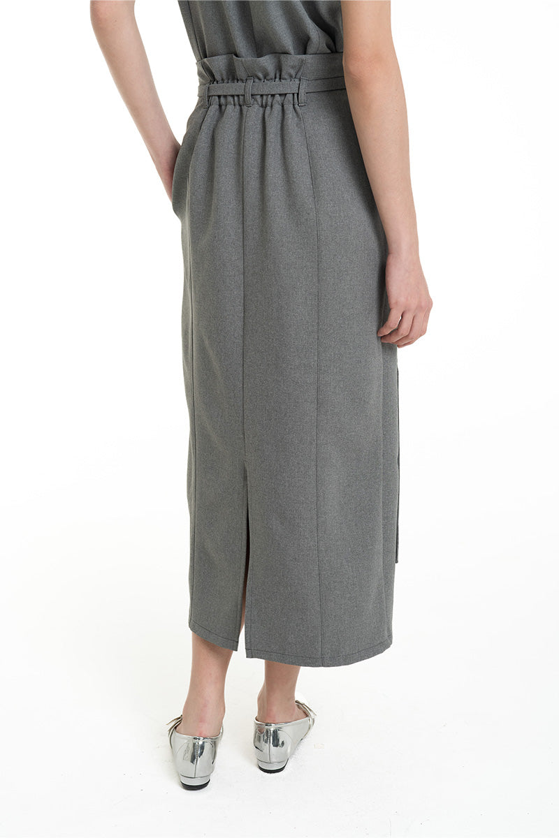 Asymmetric Wrap Midi Skirt In Cool Grey