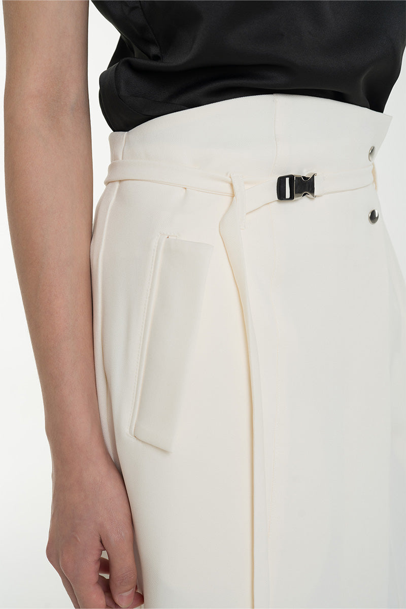 Asymmetric Wrap Midi Skirt In Ivory
