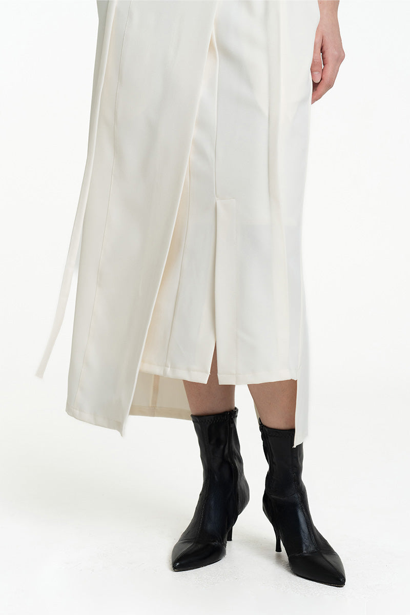Asymmetric Wrap Midi Skirt In Ivory