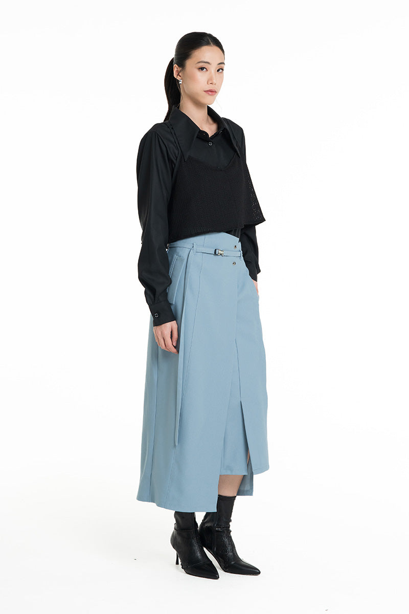 Asymmetric Wrap Midi Skirt In Sky Blue