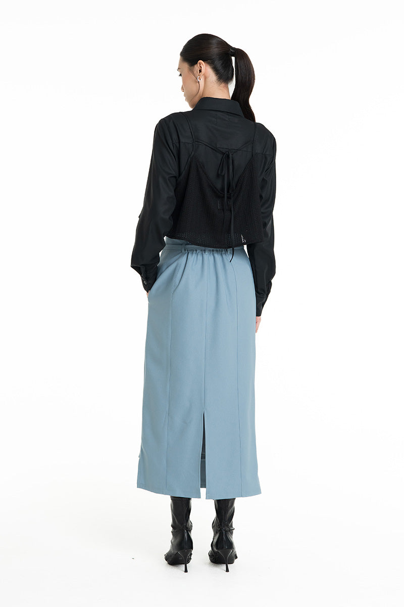 Asymmetric Wrap Midi Skirt In Sky Blue