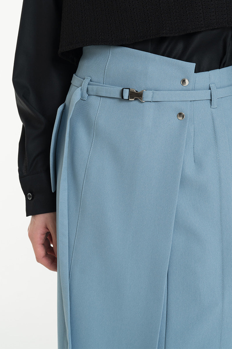 Asymmetric Wrap Midi Skirt In Sky Blue