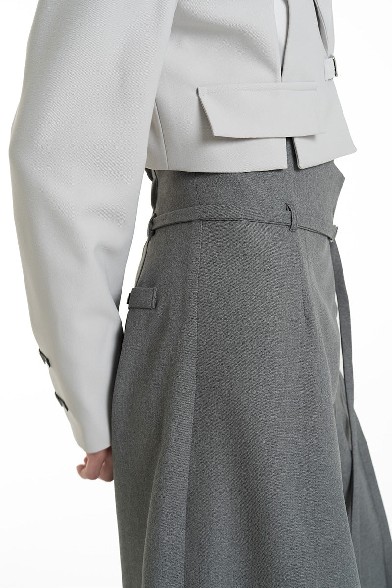 Asymmetric Wrap Wide Leg Pants In Cool Grey