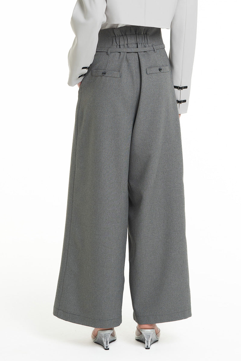 Asymmetric Wrap Wide Leg Pants In Cool Grey