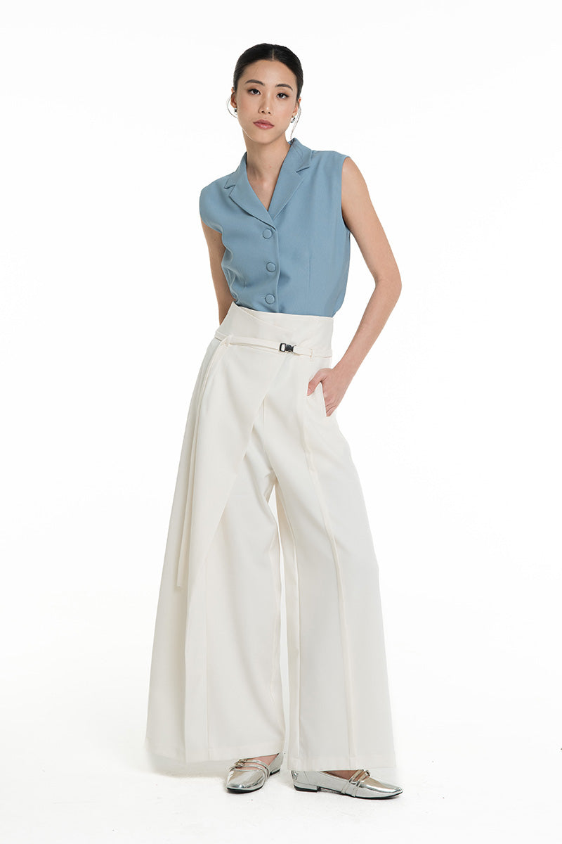 Asymmetric Wrap Wide Leg Pants In Ivory