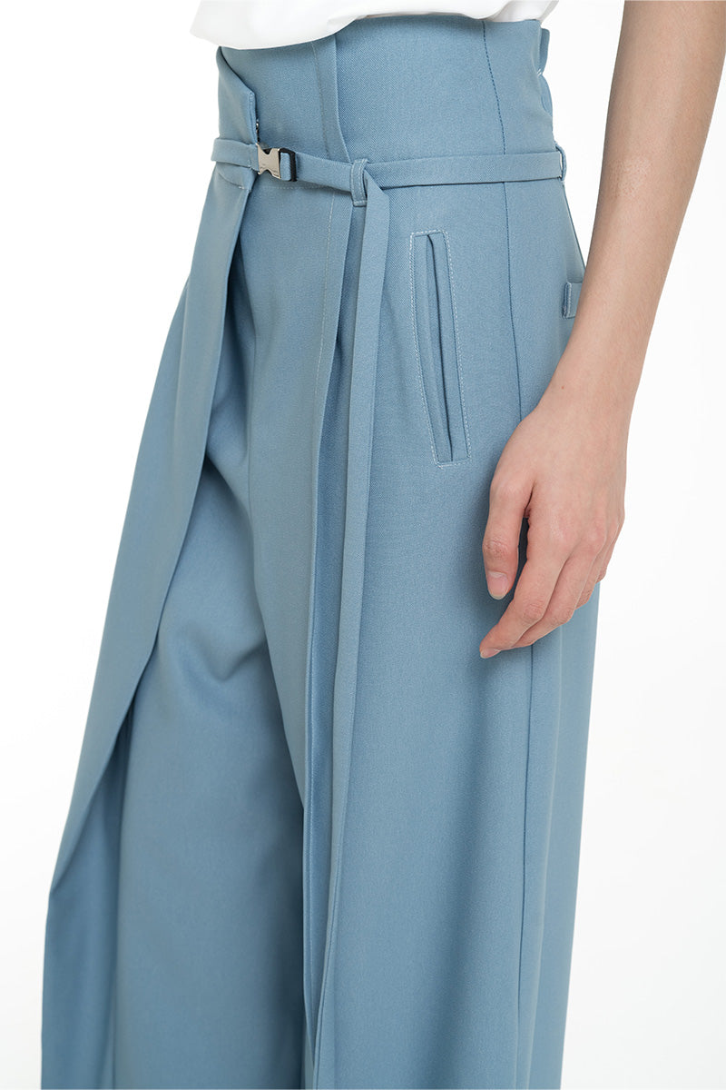 Asymmetric Wrap Wide Leg Pants In Sky Blue