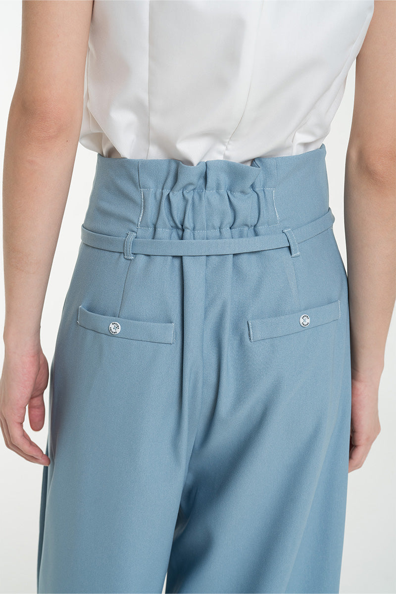 Asymmetric Wrap Wide Leg Pants In Sky Blue