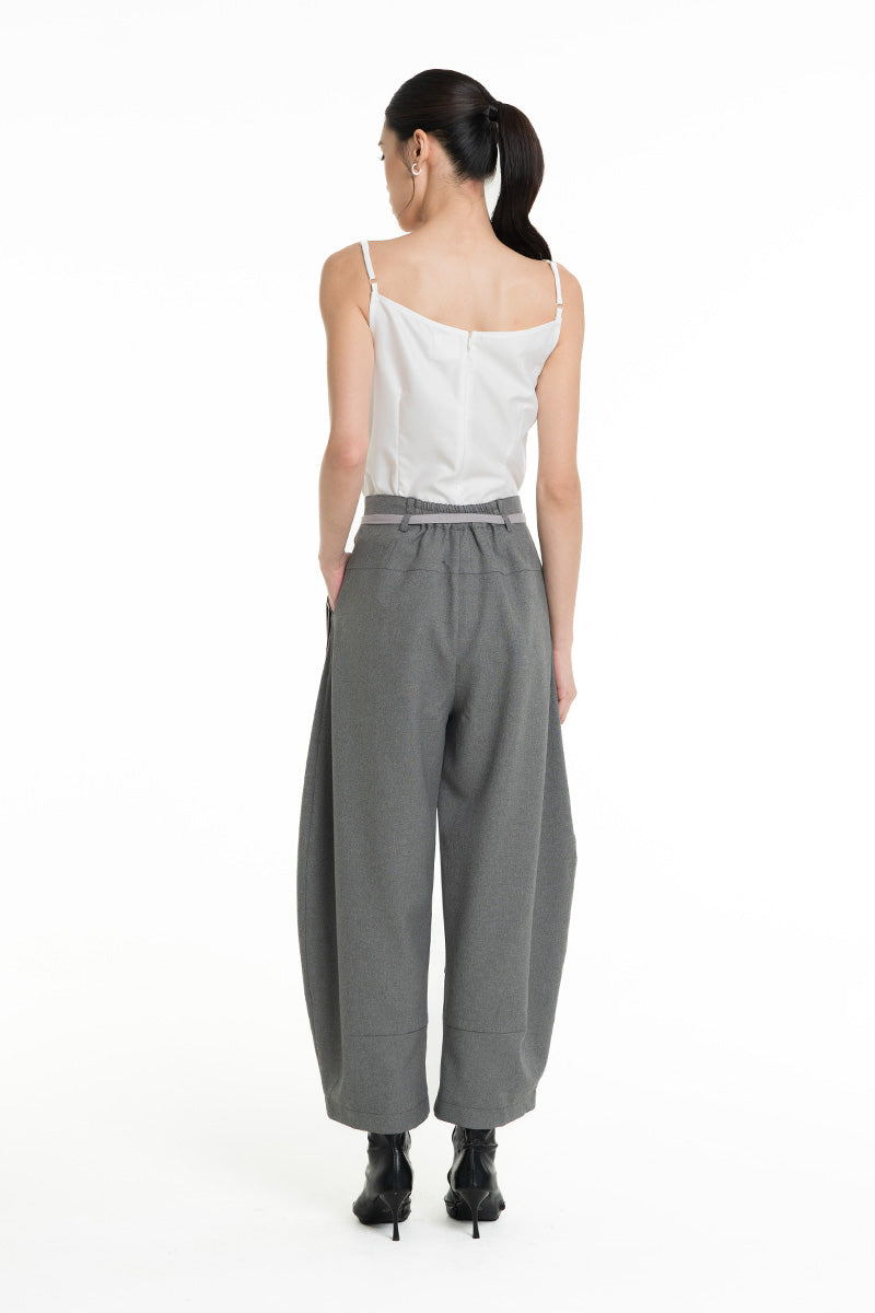 Barrel Pants With Buckle Belt And Side Stripes In Cool Grey
