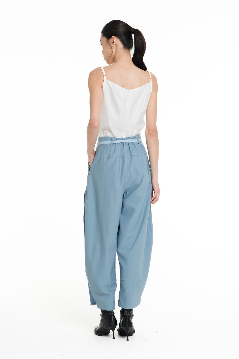 Barrel Pants With Buckle Belt And Side Stripes In Sky Blue