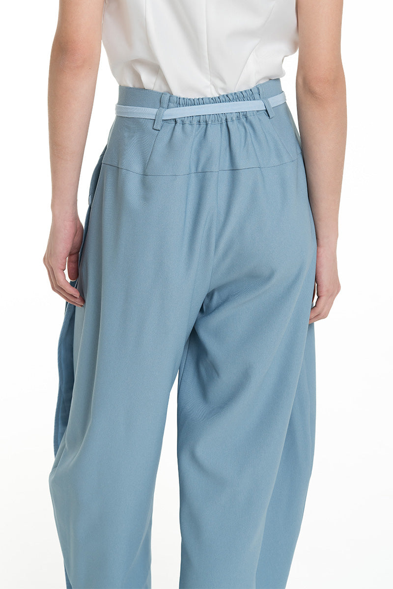 Barrel Pants With Buckle Belt And Side Stripes In Sky Blue