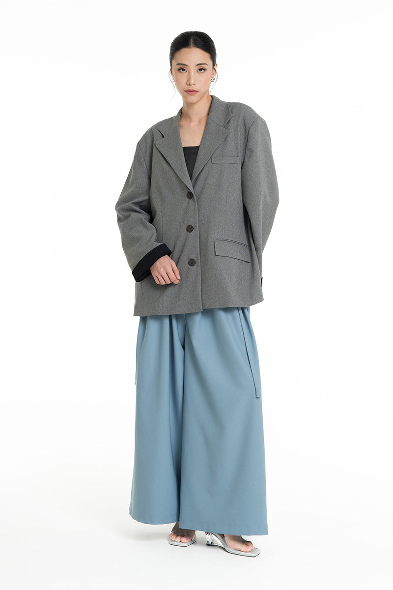 Blazer With Openwork Knitted Insert In Cool Grey