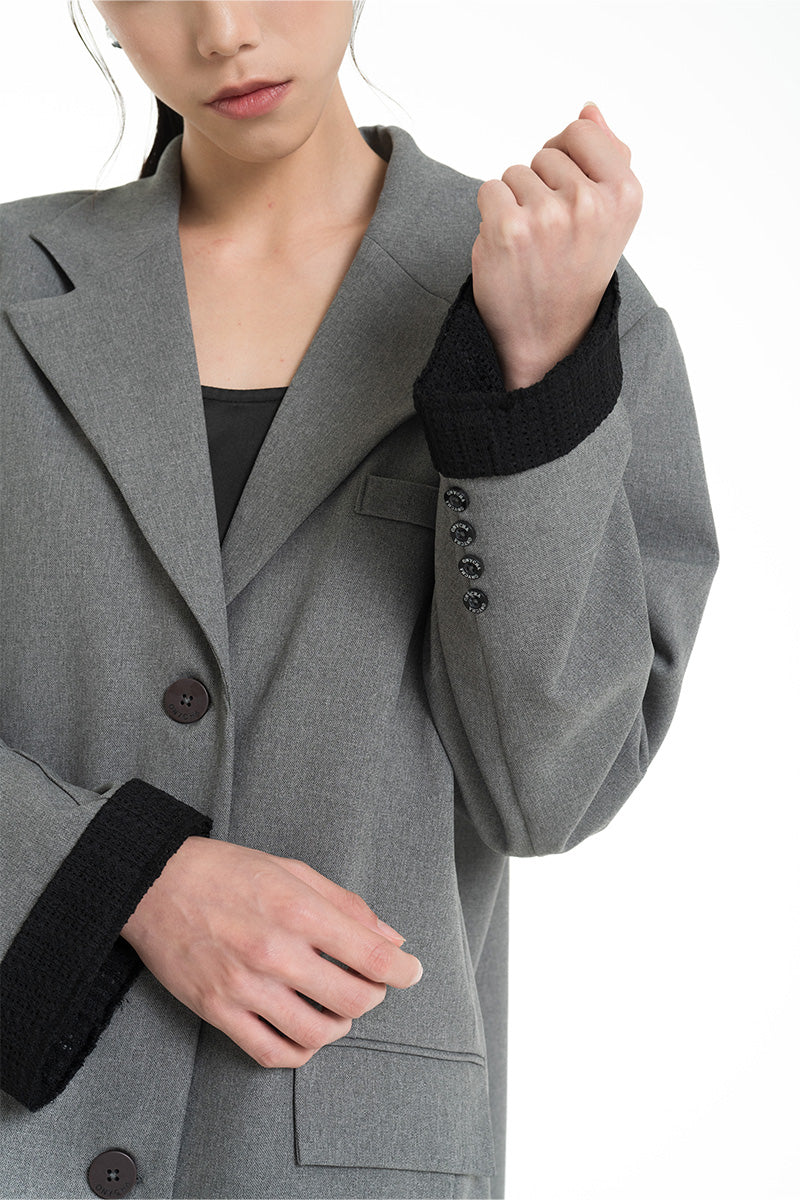 Blazer With Openwork Knitted Insert In Cool Grey
