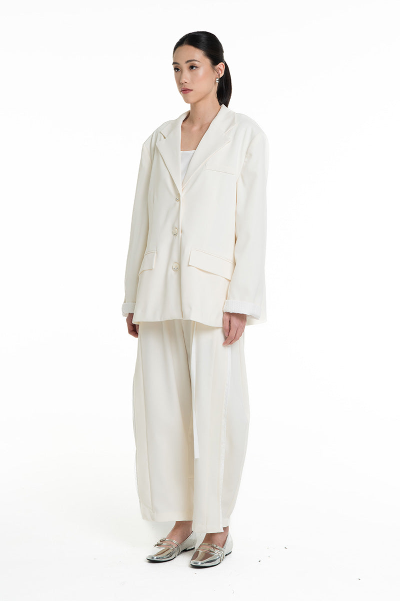 Blazer With Openwork Knitted Insert In Ivory