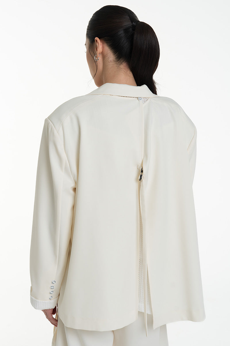 Blazer With Openwork Knitted Insert In Ivory