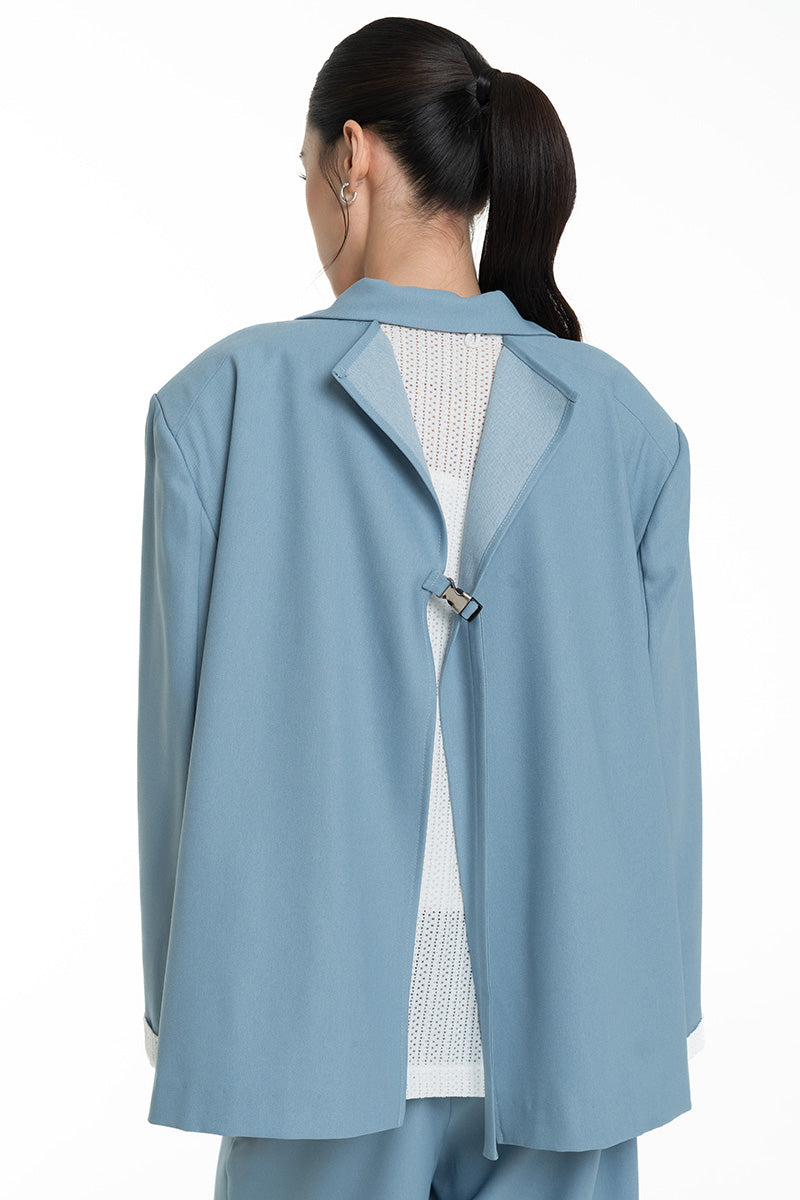 Blazer With Openwork Knitted Insert In Sky Blue