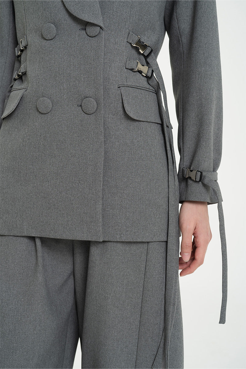 Buckle 15 Long Fitted Blazer In Cool Grey