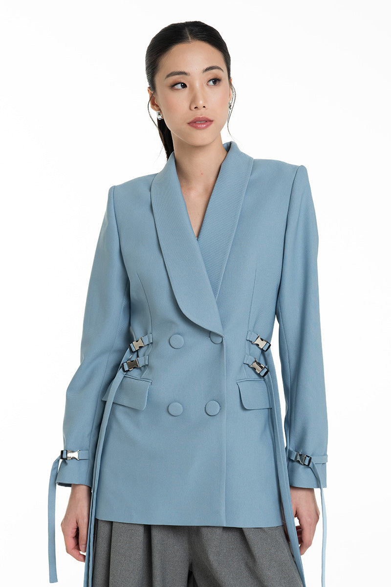 Buckle 15 Long Fitted Blazer In Sky Blue