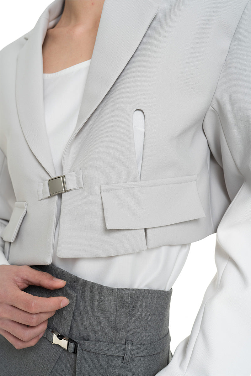 Buckle Cropped Blazer In Light Grey