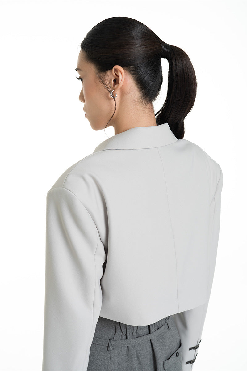 Buckle Cropped Blazer In Light Grey