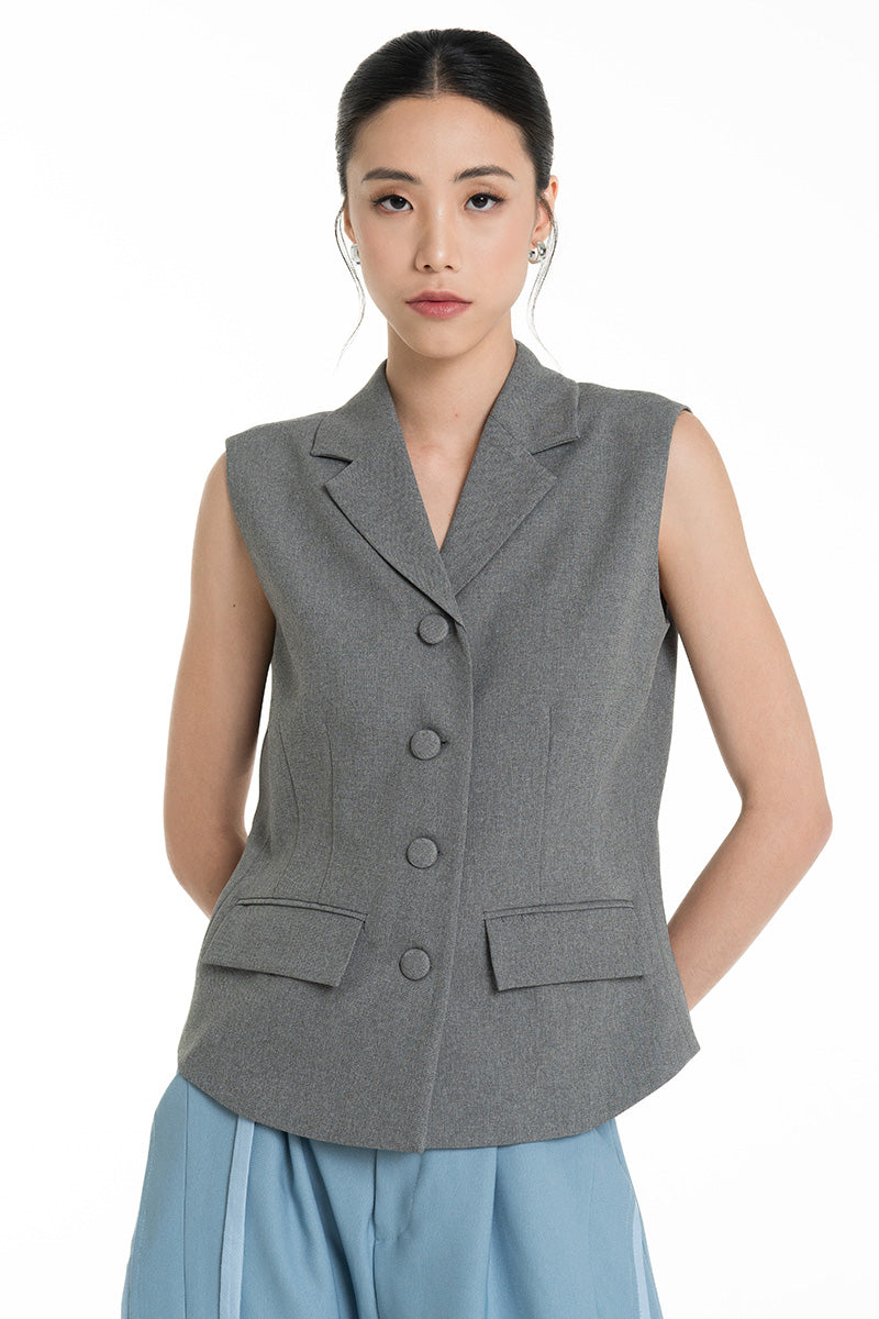 Collared Vest In Cool Grey