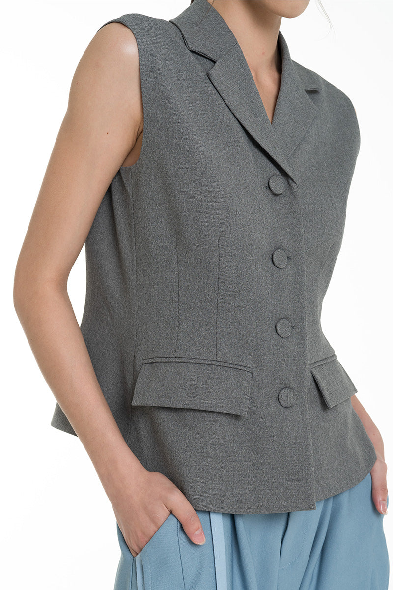 Collared Vest In Cool Grey