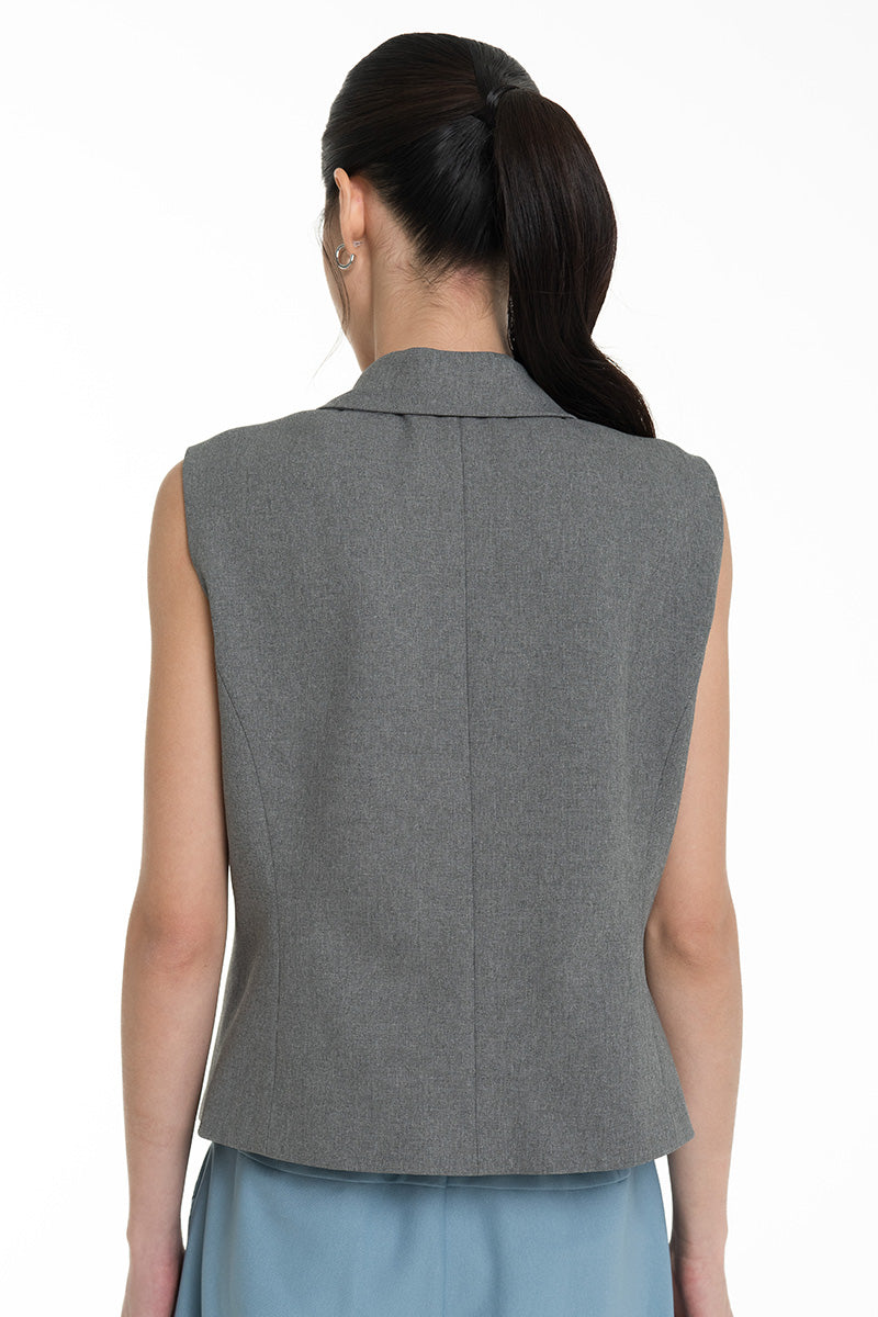 Collared Vest In Cool Grey