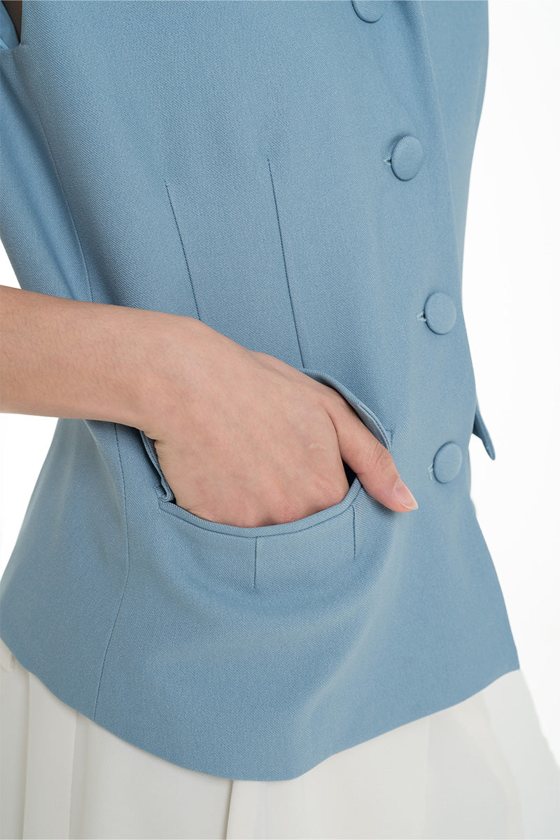 Collared Vest In Sky Blue