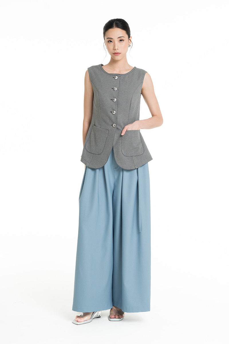Contrast Topstitch Vest In Cool Grey
