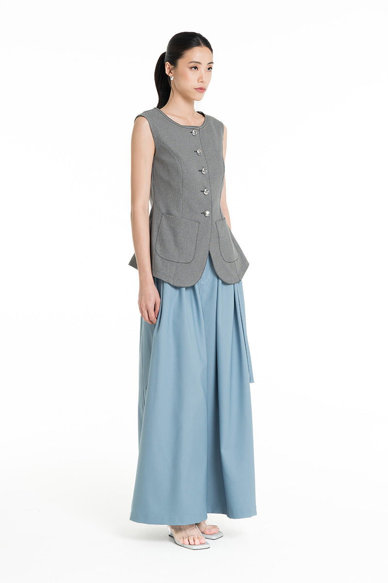 Contrast Topstitch Vest In Cool Grey