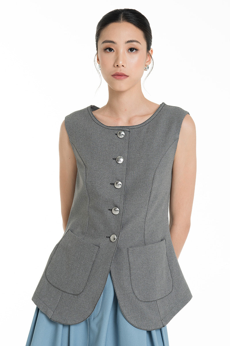 Contrast Topstitch Vest In Cool Grey