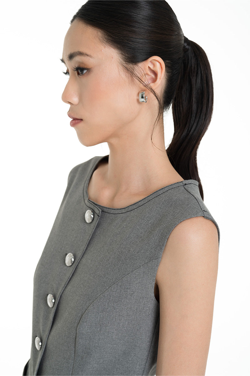 Contrast Topstitch Vest In Cool Grey