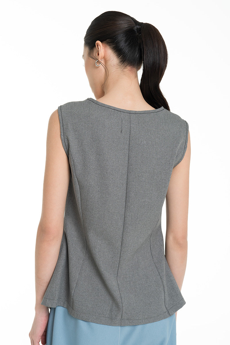 Contrast Topstitch Vest In Cool Grey