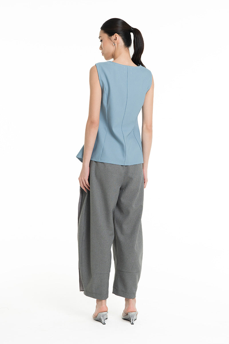 Contrast Topstitch Vest In Sky Blue