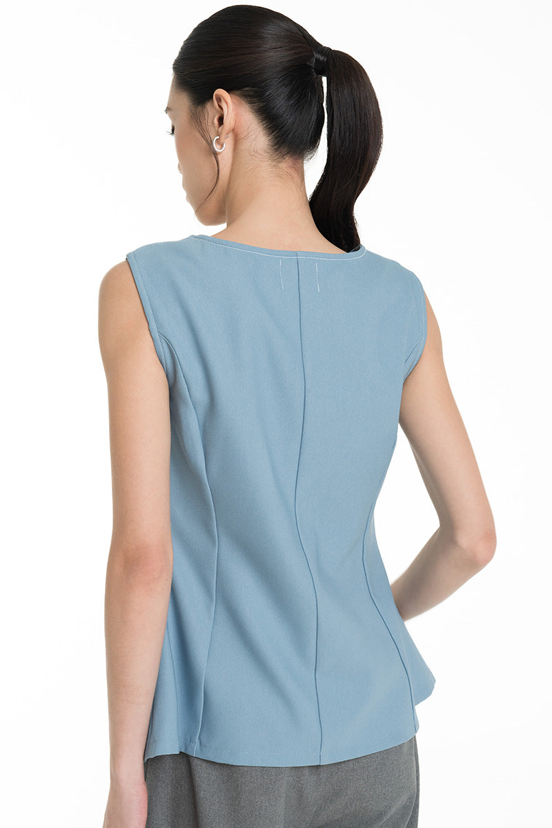 Contrast Topstitch Vest In Sky Blue