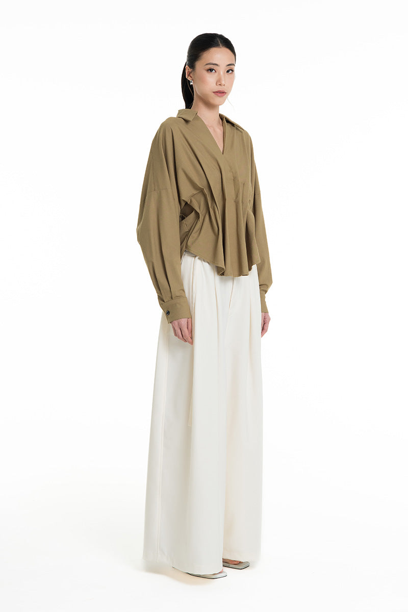 Pleated Shirt In Military Olive