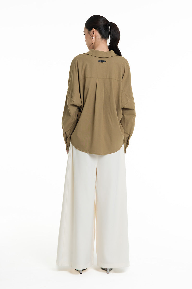Pleated Shirt In Military Olive