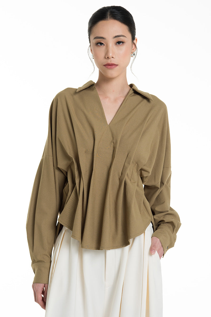 Pleated Shirt In Military Olive