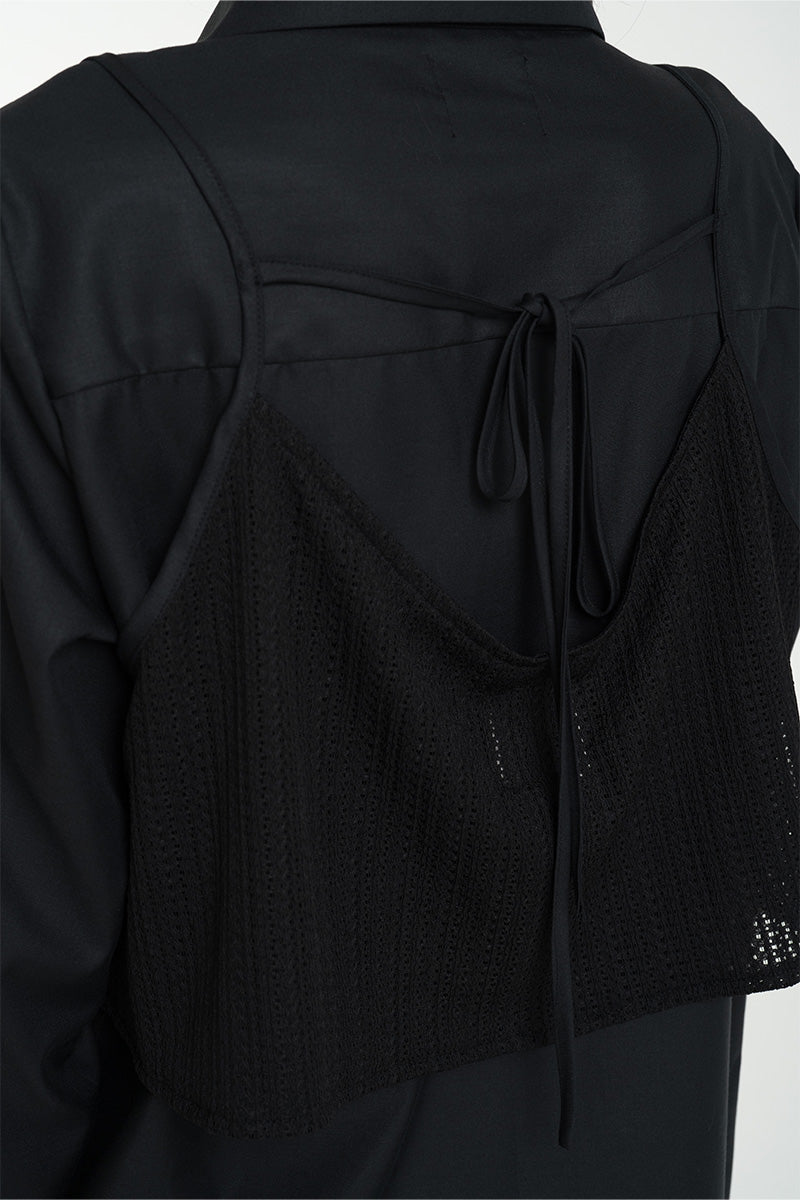 Shirt With Openwork Knitted Bralette In Black