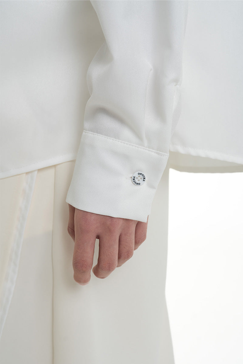 Shirt With Openwork Knitted Bralette In White