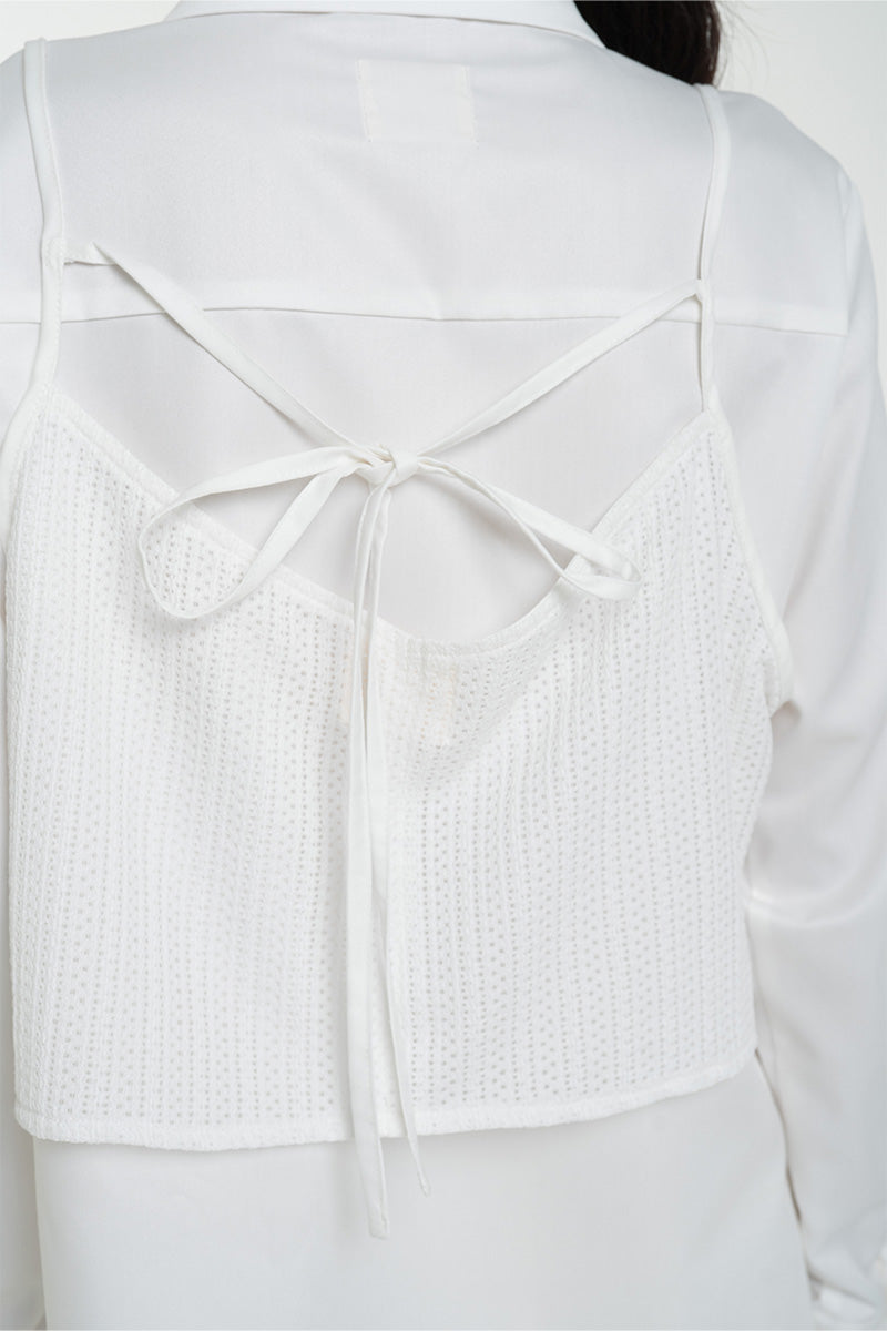 Shirt With Openwork Knitted Bralette In White
