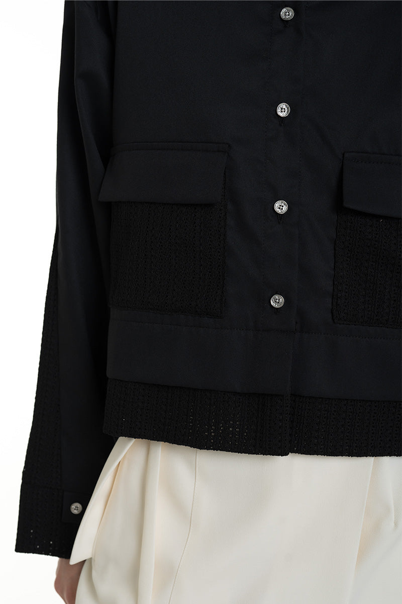 Shirt With Openwork Knitted Details In Black