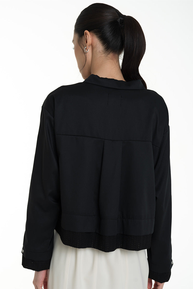 Shirt With Openwork Knitted Details In Black