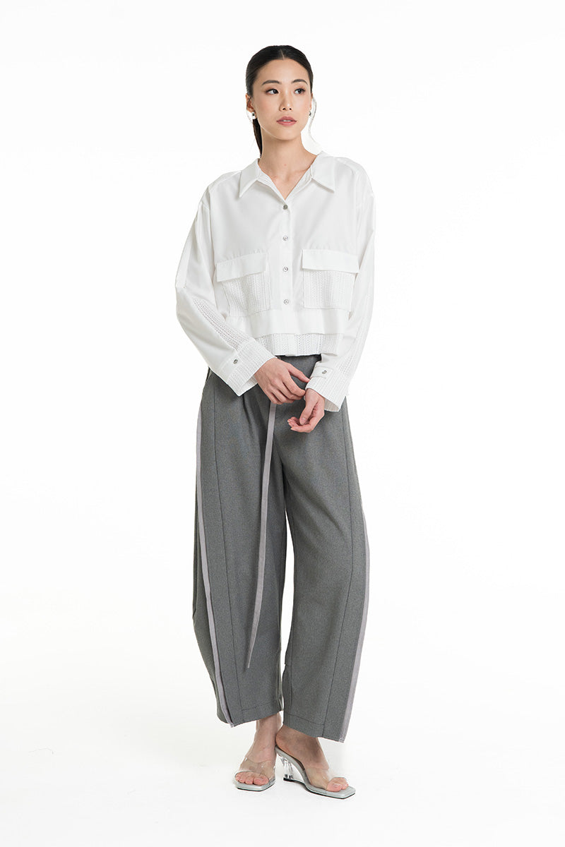 Shirt With Openwork Knitted Details In White