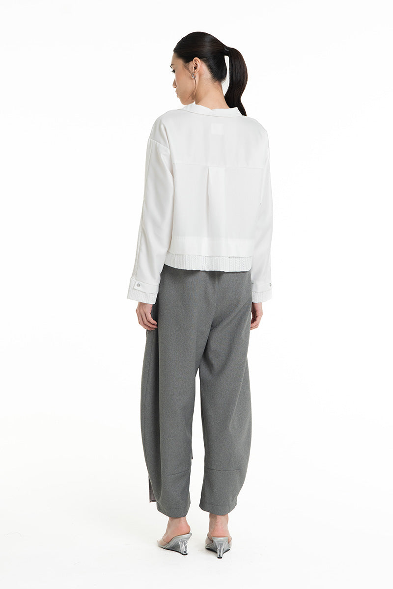 Shirt With Openwork Knitted Details In White