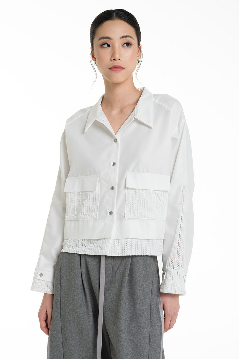 Shirt With Openwork Knitted Details In White