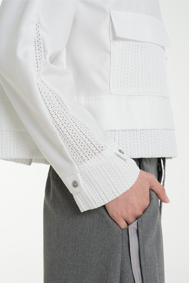 Shirt With Openwork Knitted Details In White